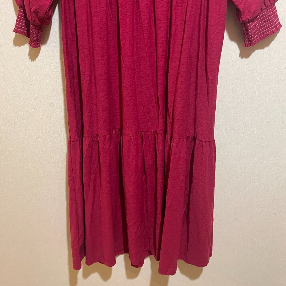 Nation LTD Size S Small Rona Puff Sleeve Smocked Tiered Midi Dress Berry Pink - Picture 11 of 15